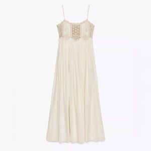 Zara Lace Panel Midi Dress Cream Ivory Boho Romantic Cottagecore Blogger NWT M